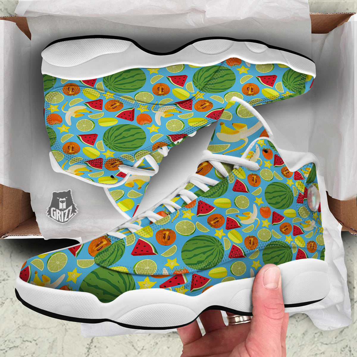 Fruits Depicting Print Pattern White Basketball Shoes-grizzshop