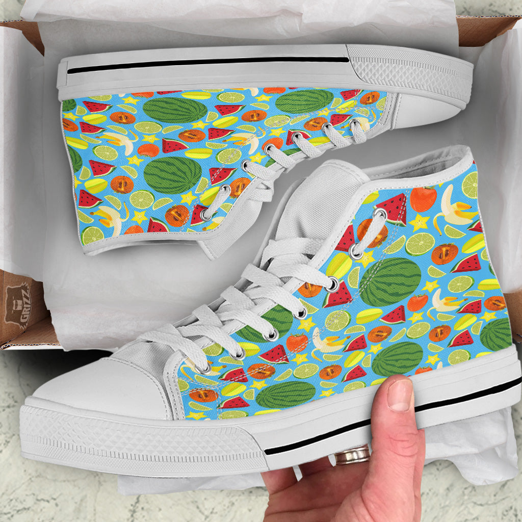Fruits Depicting Print Pattern White High Top Shoes-grizzshop