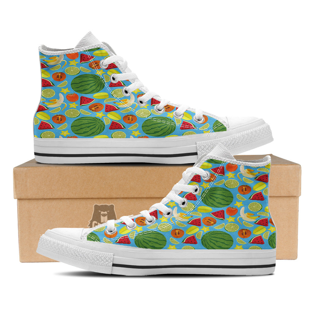 Fruits Depicting Print Pattern White High Top Shoes-grizzshop