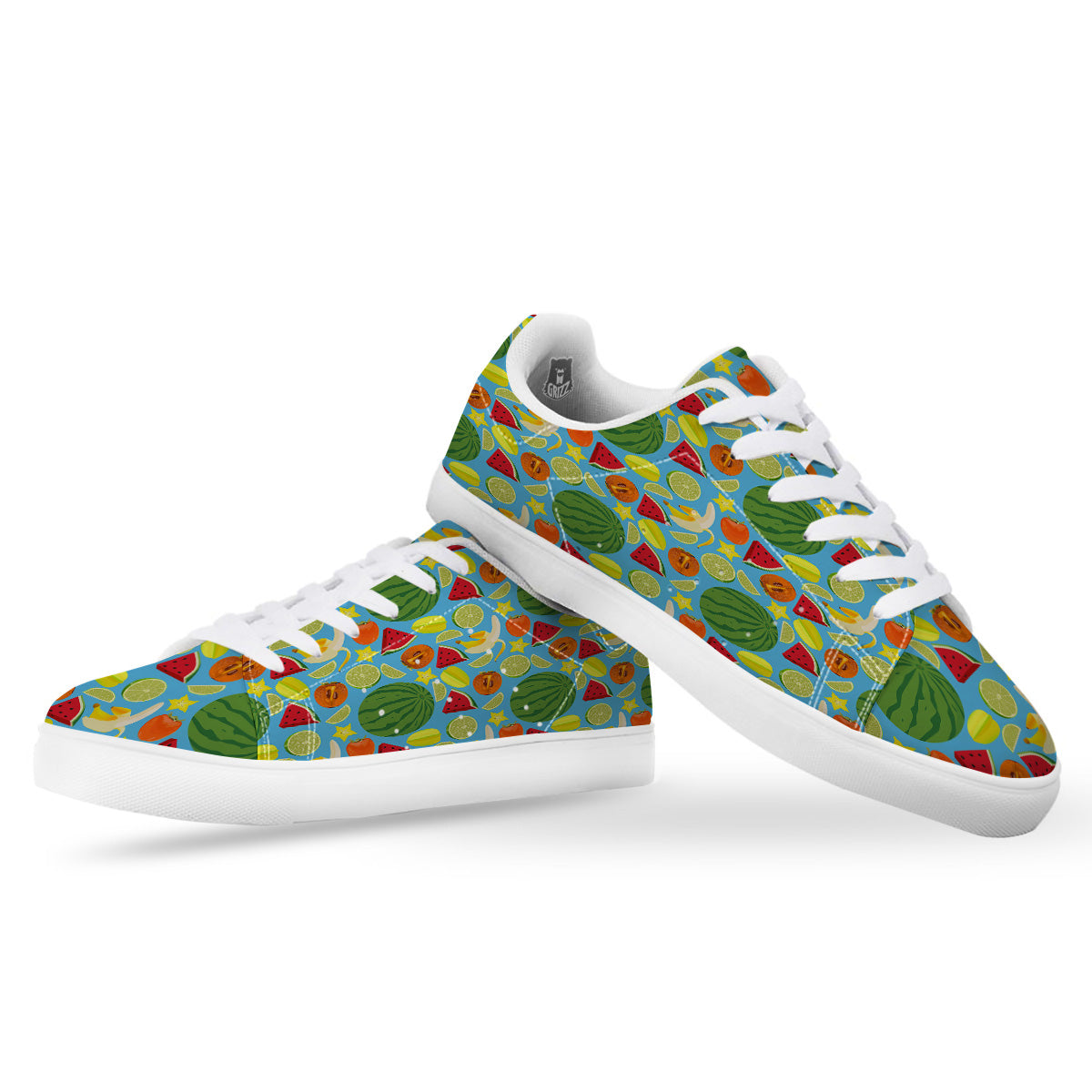 Fruits Depicting Print Pattern White Low Top Sneakers-grizzshop