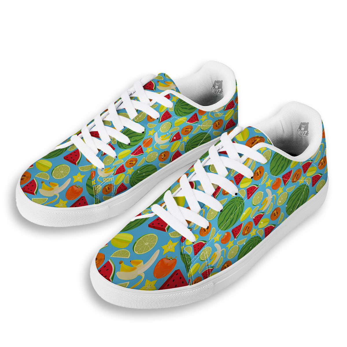 Fruits Depicting Print Pattern White Low Top Sneakers-grizzshop