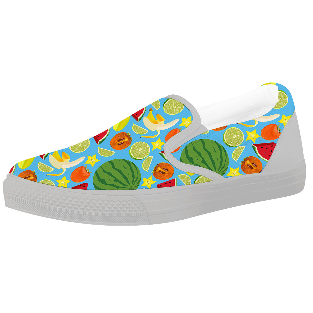 Fruits Depicting Print Pattern White Slip On Shoes-grizzshop
