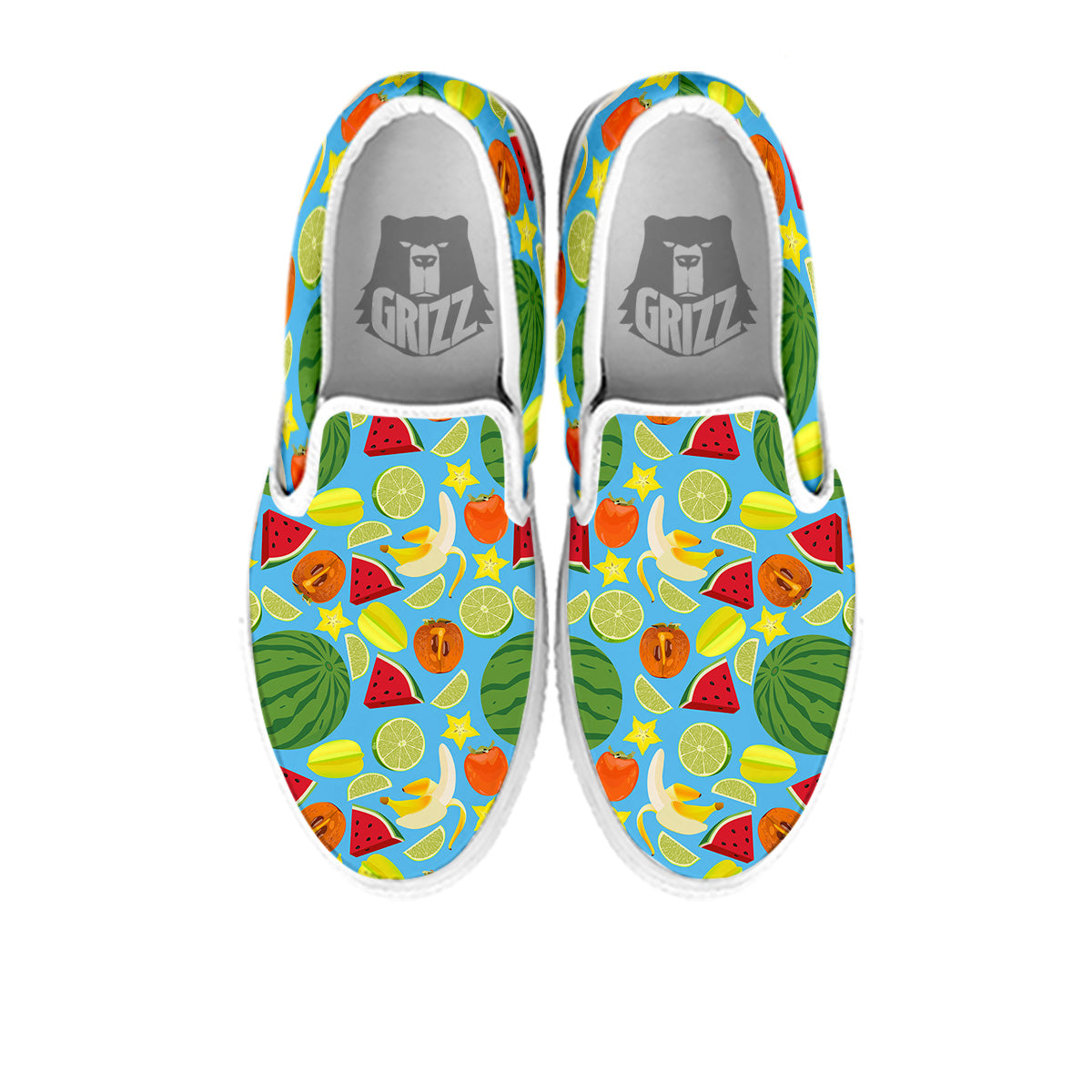Fruits Depicting Print Pattern White Slip On Shoes-grizzshop