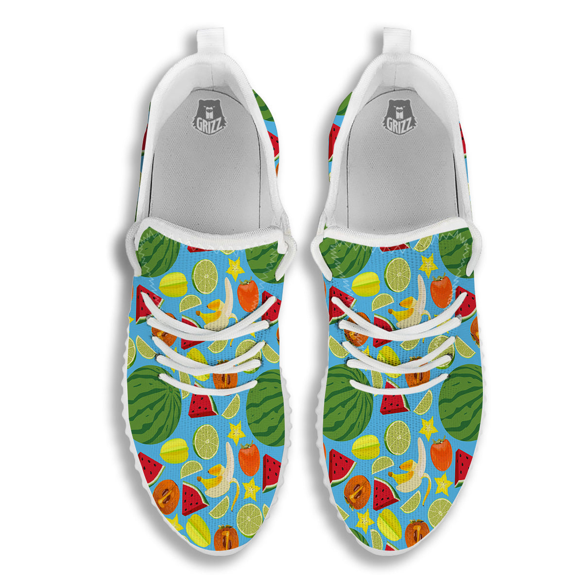 Fruits Depicting Print Pattern White Walking Shoes-grizzshop