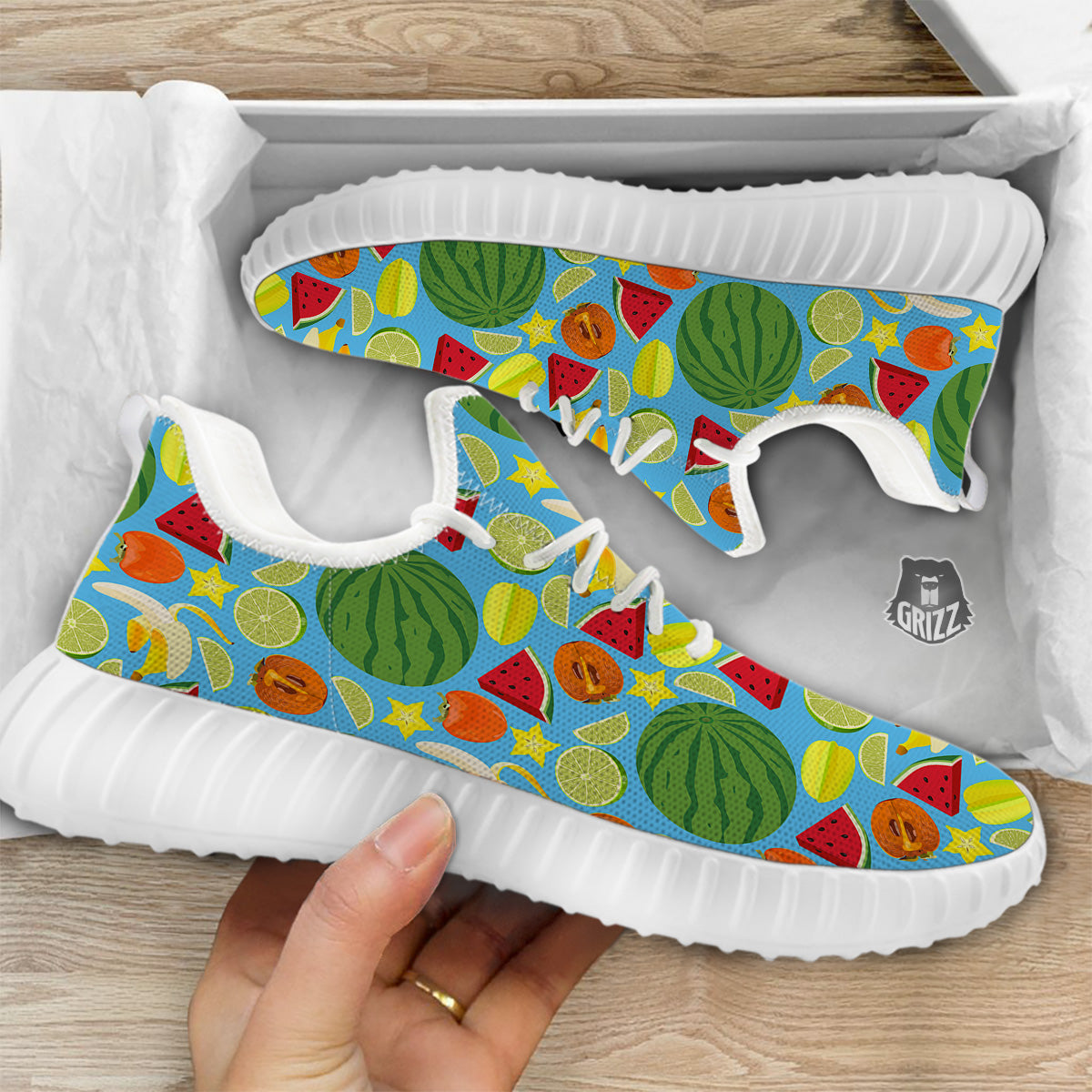 Fruits Depicting Print Pattern White Walking Shoes-grizzshop