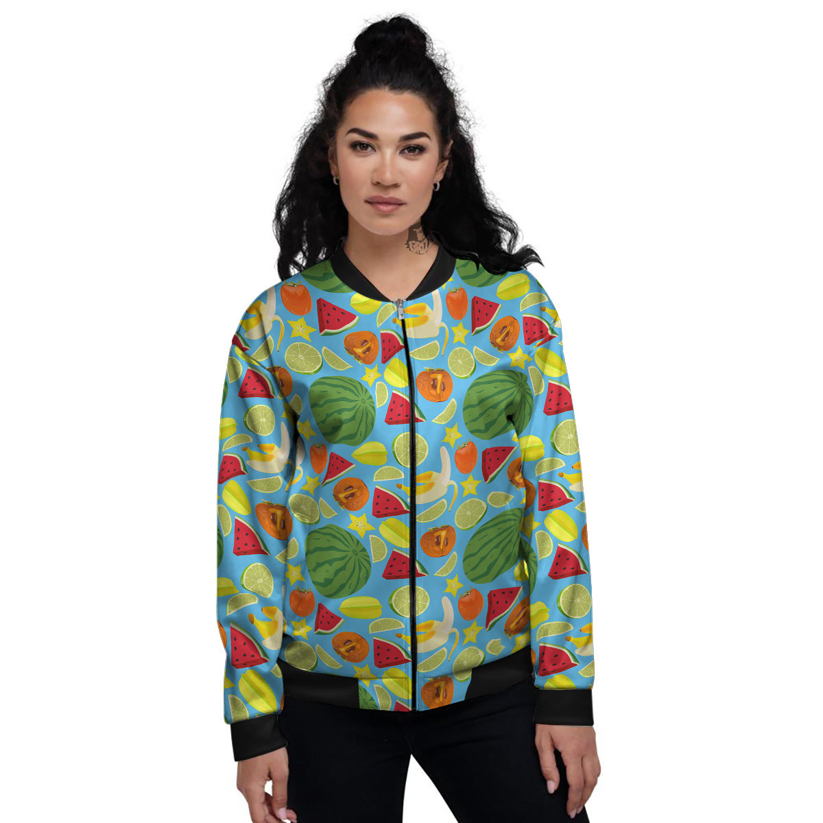 Fruits Depicting Print Pattern Women's Bomber Jacket-grizzshop