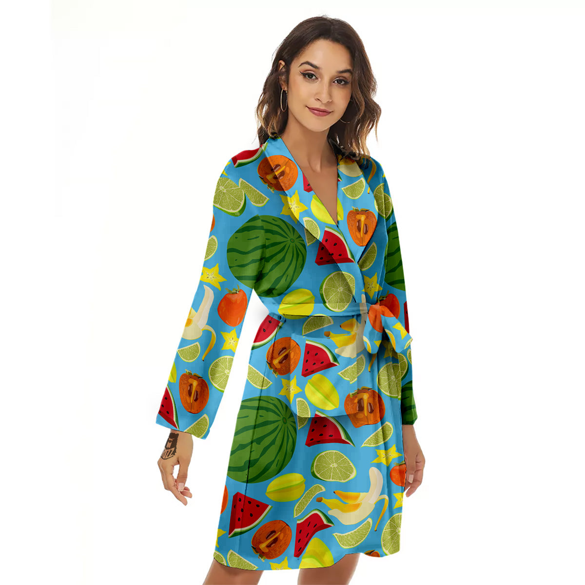 Fruits Depicting Print Pattern Women's Robe-grizzshop