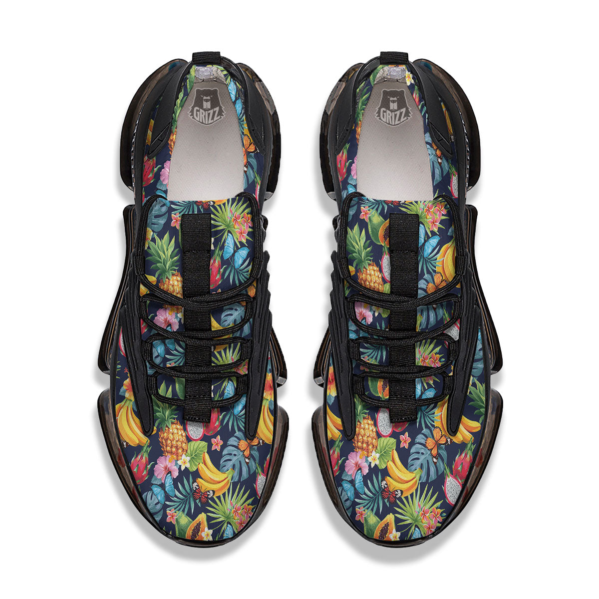 Fruits Hawaiian Tropical Print Pattern Black Gym Shoes-grizzshop