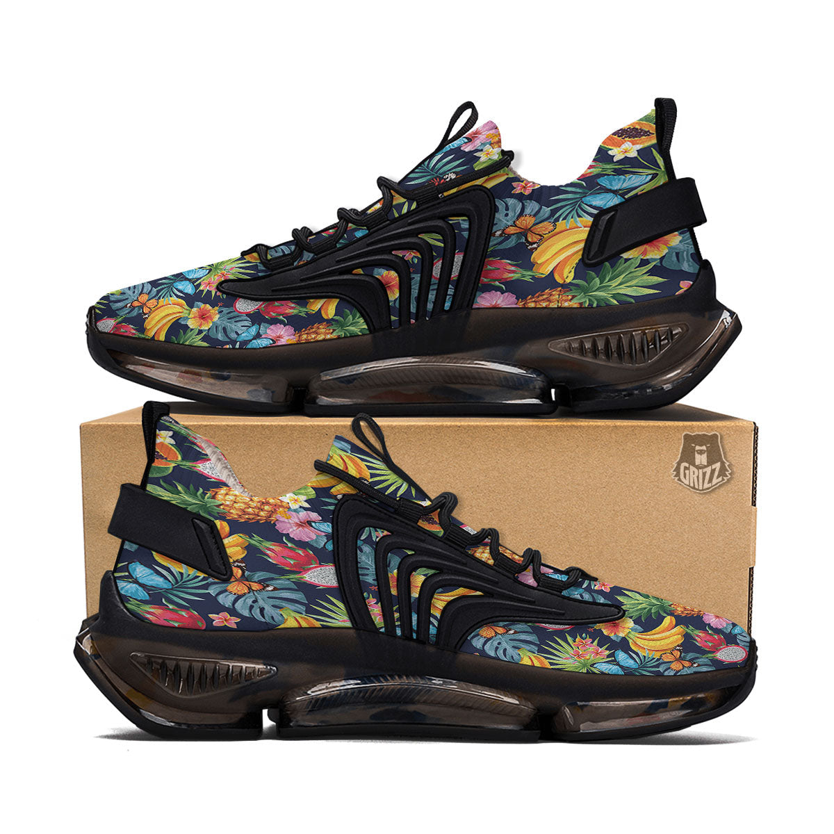 Fruits Hawaiian Tropical Print Pattern Black Gym Shoes-grizzshop