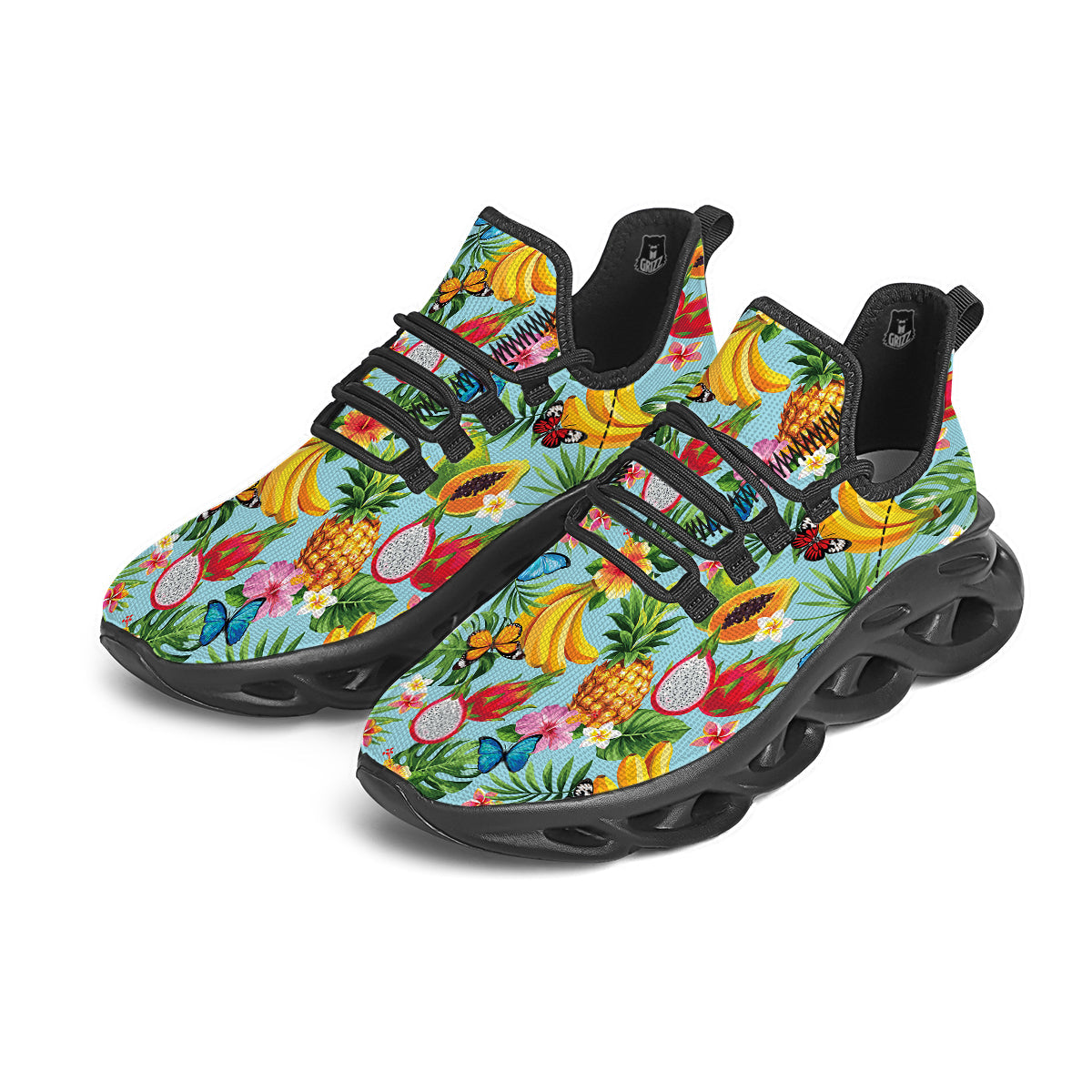Fruits Jungle Tropical Print Pattern Black Running Shoes-grizzshop