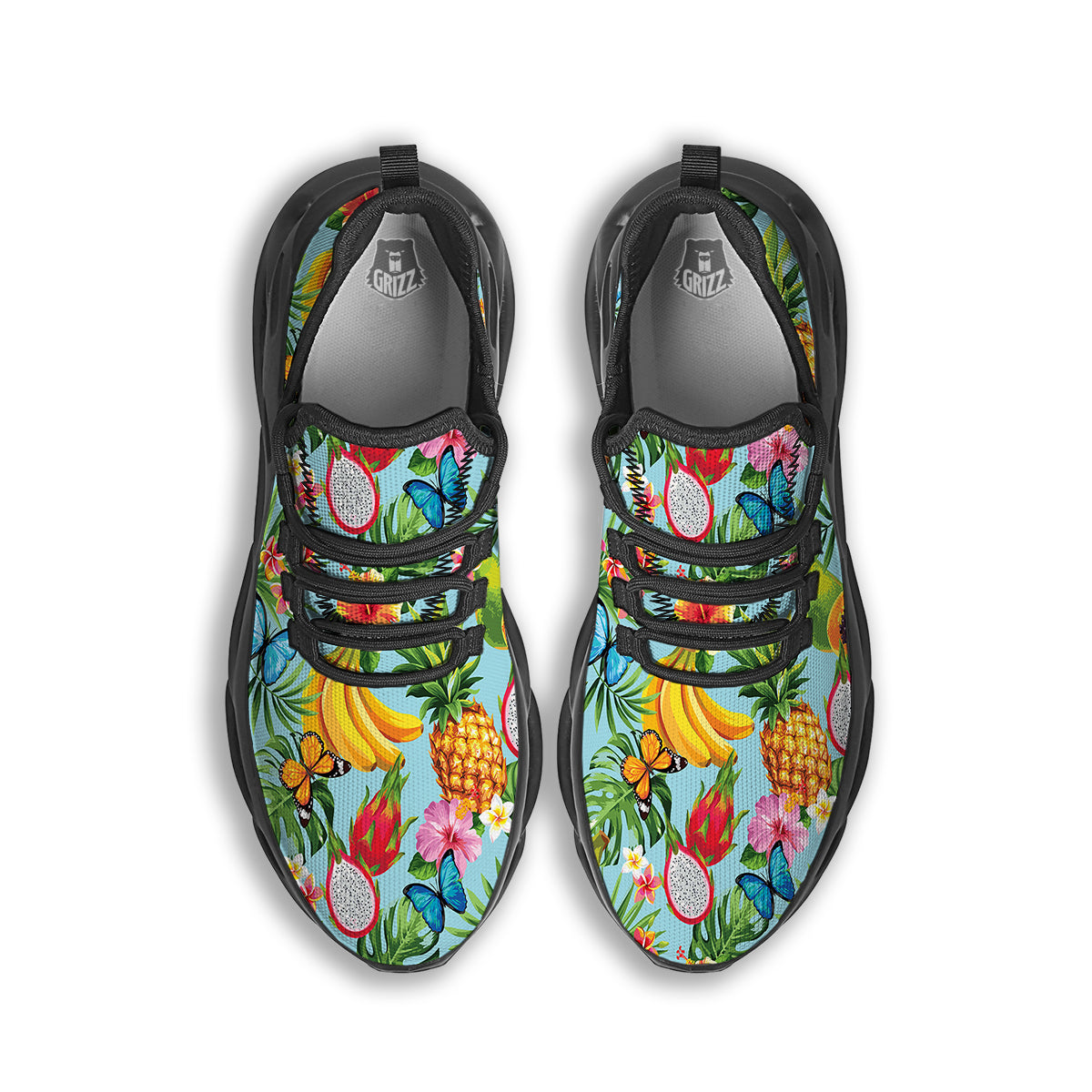 Fruits Jungle Tropical Print Pattern Black Running Shoes-grizzshop