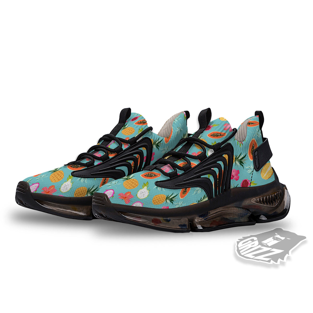 Fruits Turquoise Hawaiian Print Pattern Black Gym Shoes-grizzshop