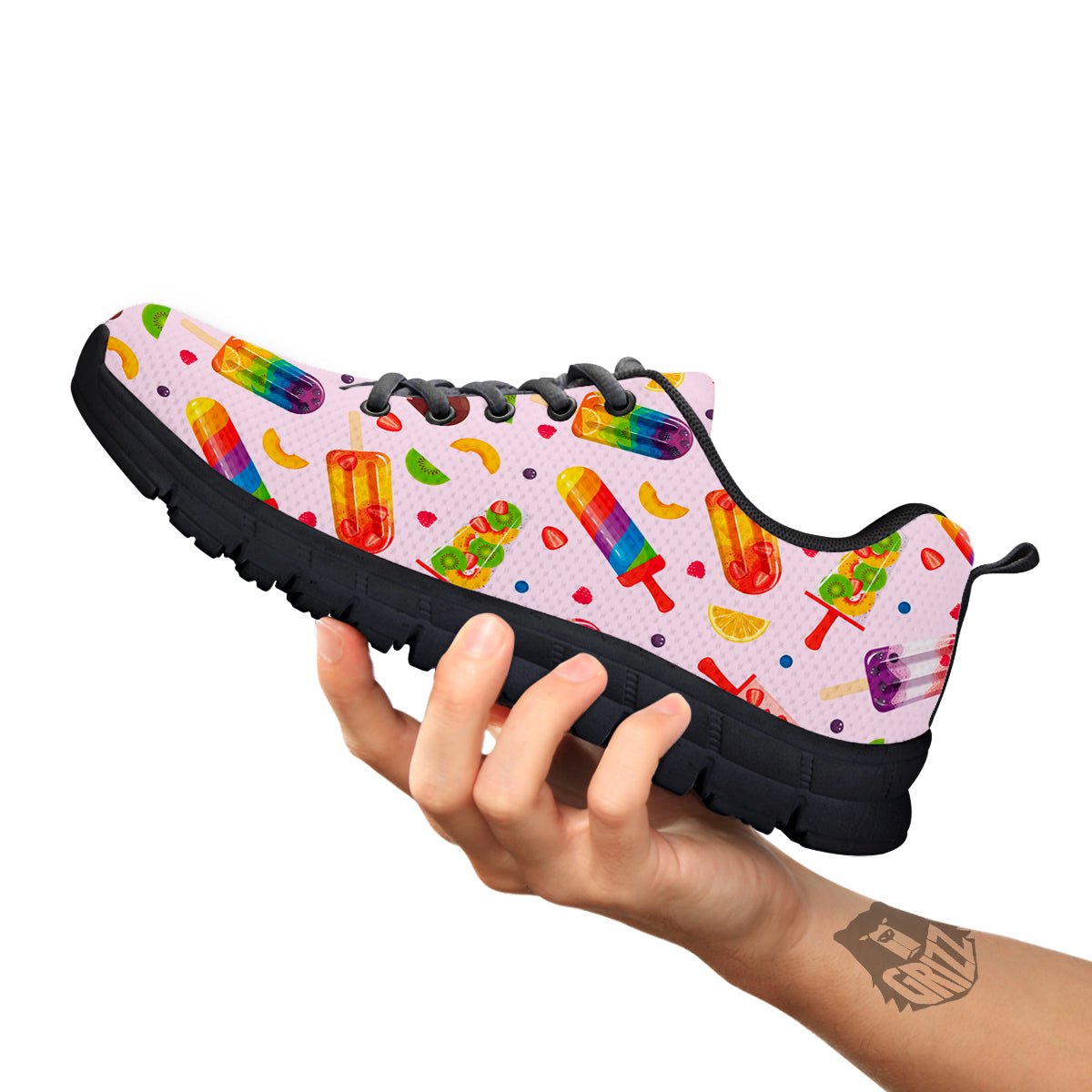Fruity Ice Cream Print Pattern Black Sneaker-grizzshop