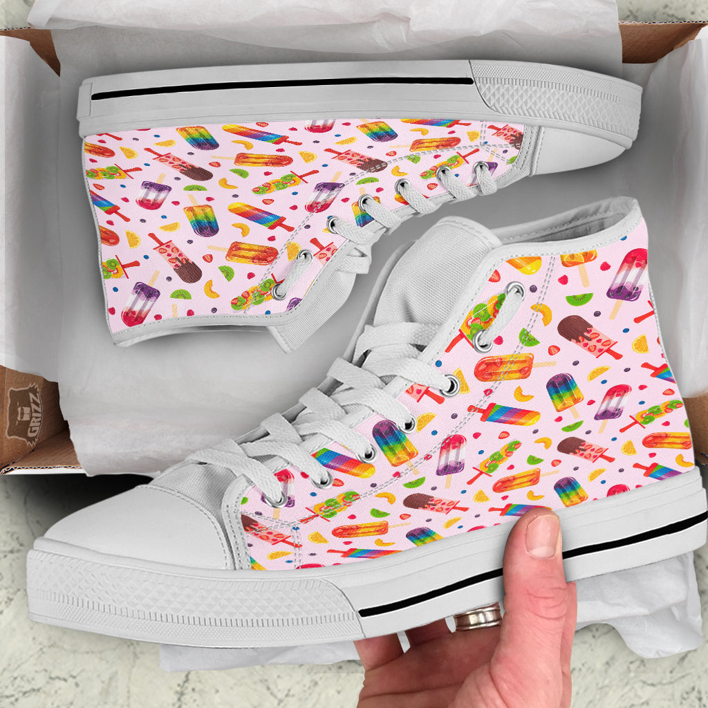 Fruity Ice Cream Print Pattern White High Top Shoes-grizzshop