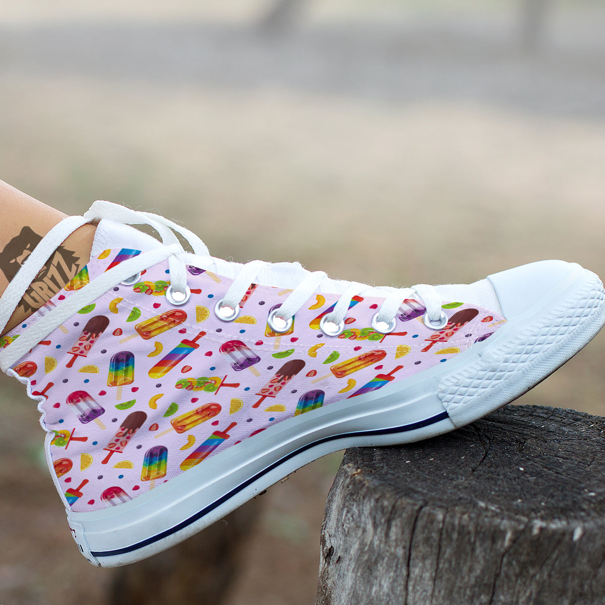 Fruity Ice Cream Print Pattern White High Top Shoes-grizzshop