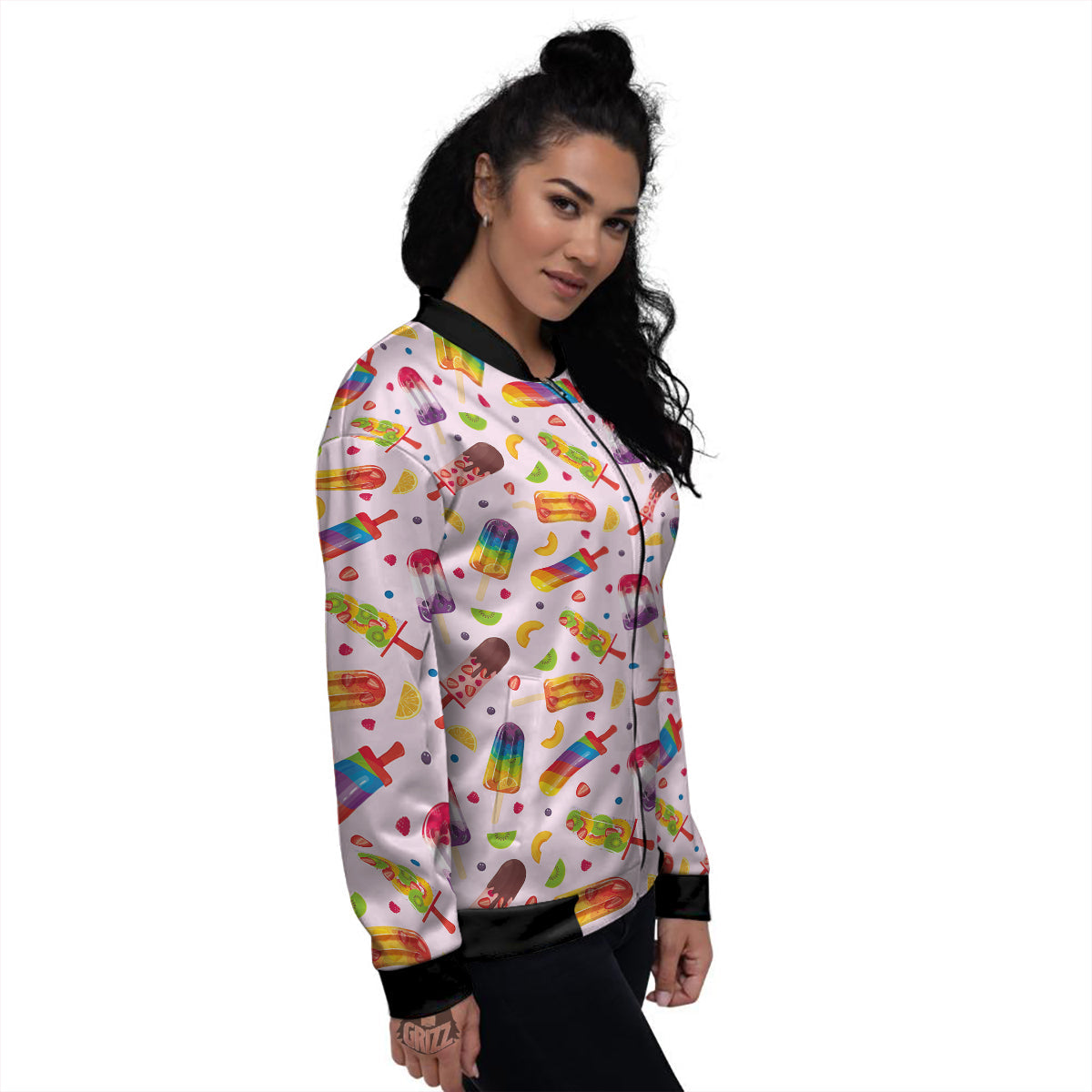 Fruity Ice Cream Print Pattern Women's Bomber Jacket-grizzshop