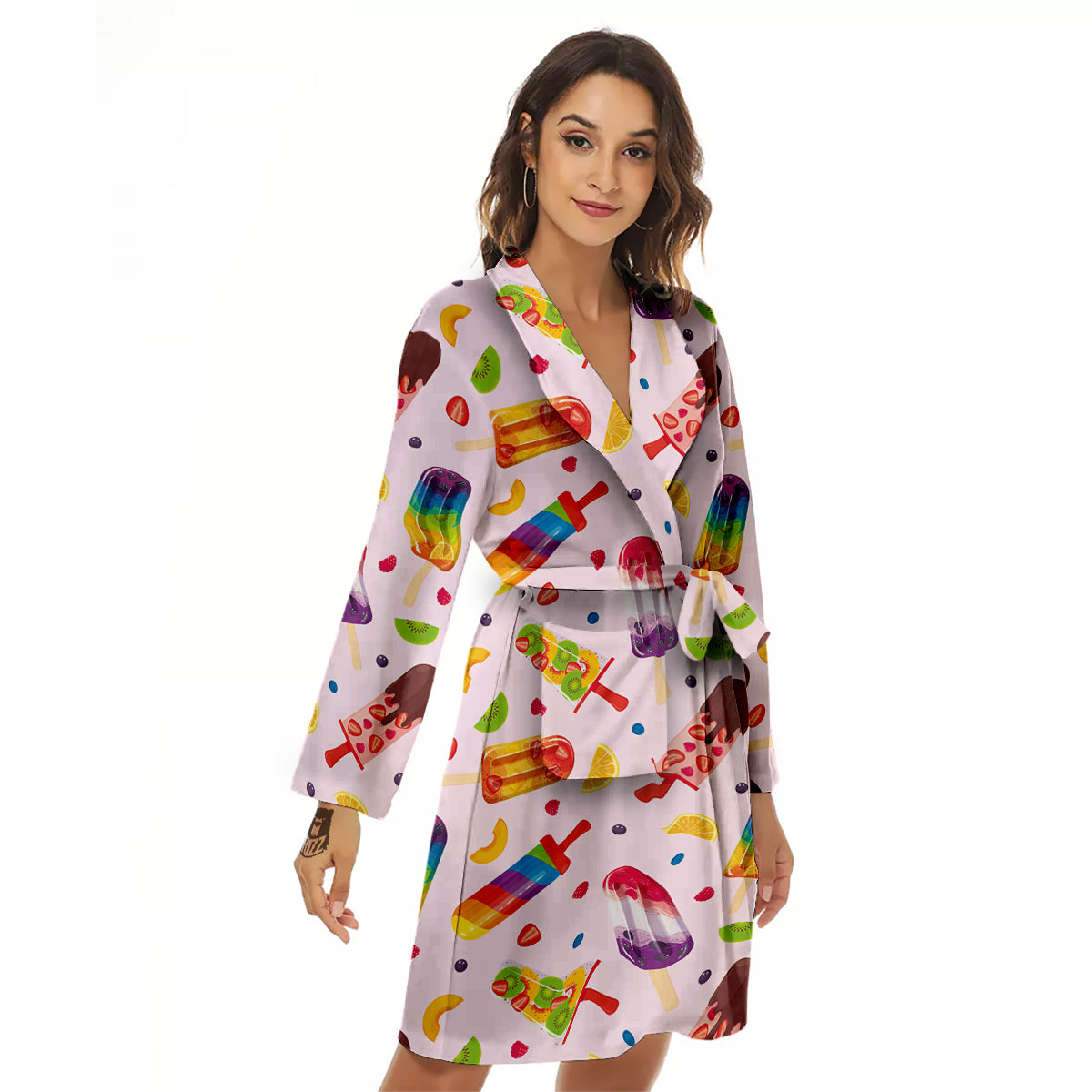 Fruity Ice Cream Print Pattern Women's Robe-grizzshop
