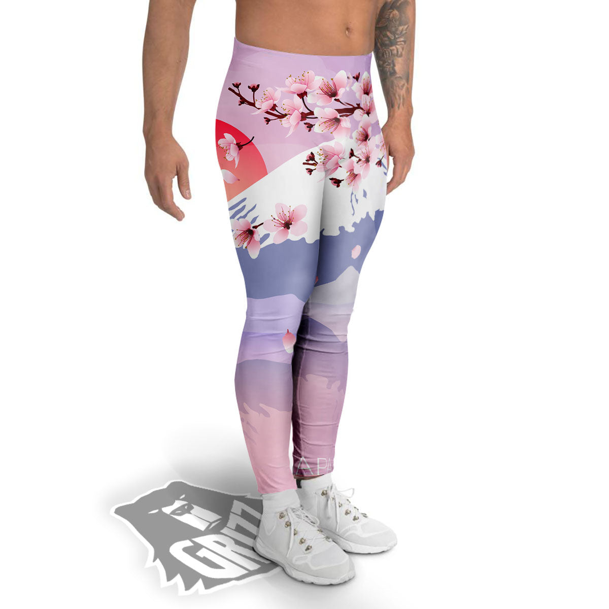 Fuji Mount And Cherry Blossom Print Men's Leggings-grizzshop