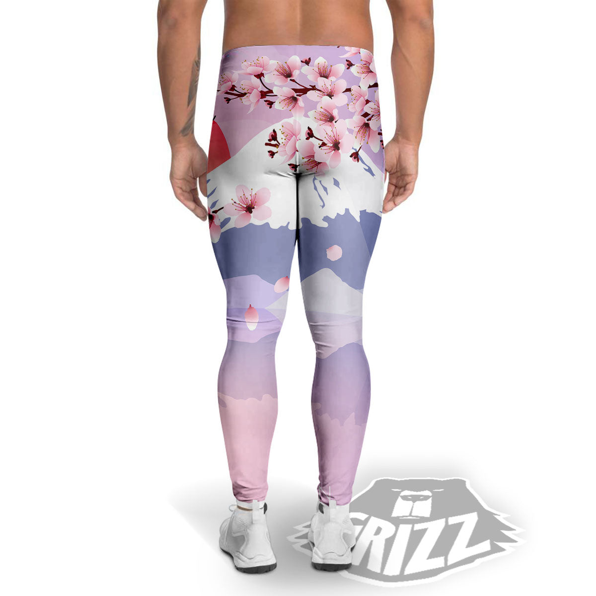 Fuji Mount And Cherry Blossom Print Men's Leggings-grizzshop
