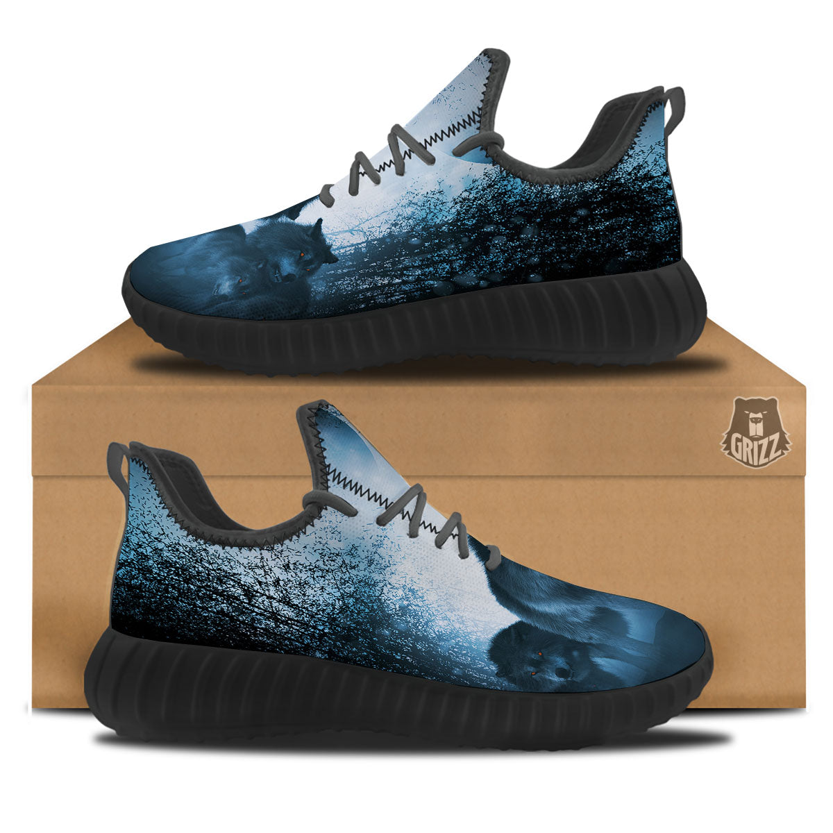 Full Moon And Wolf In The Forest Print Black Walking Shoes-grizzshop