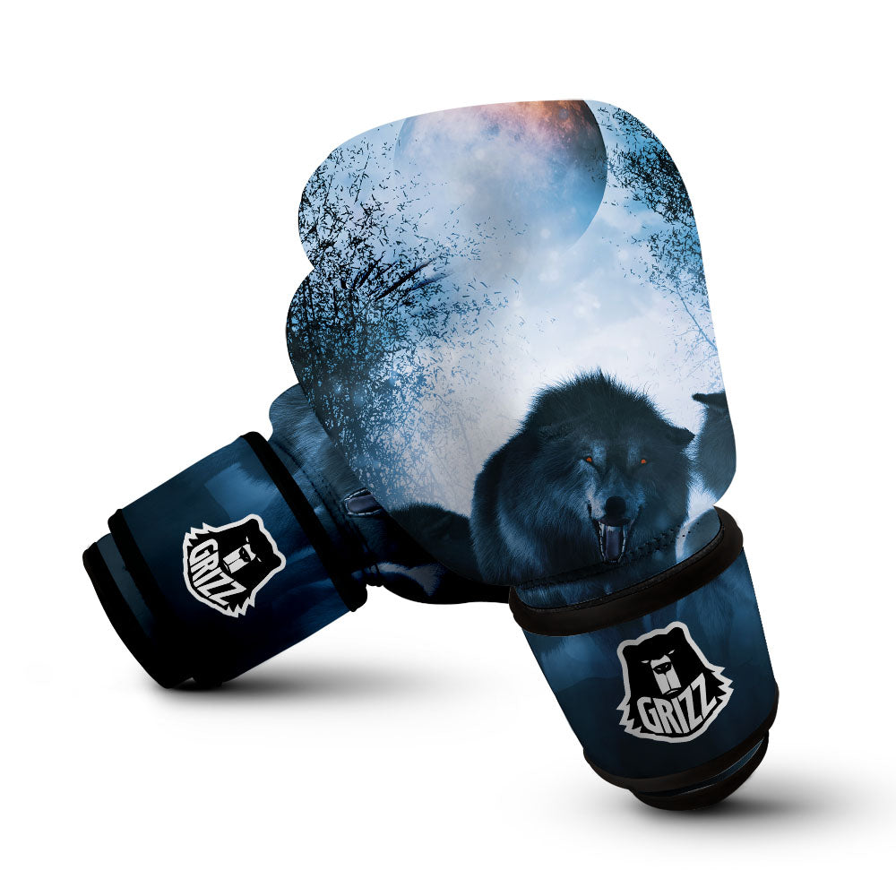 Full Moon And Wolf In The Forest Print Boxing Gloves-grizzshop