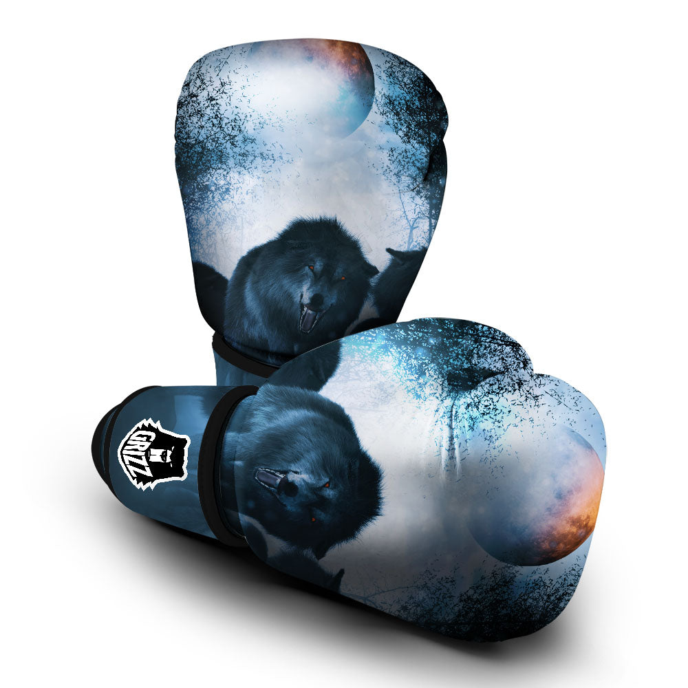 Full Moon And Wolf In The Forest Print Boxing Gloves-grizzshop