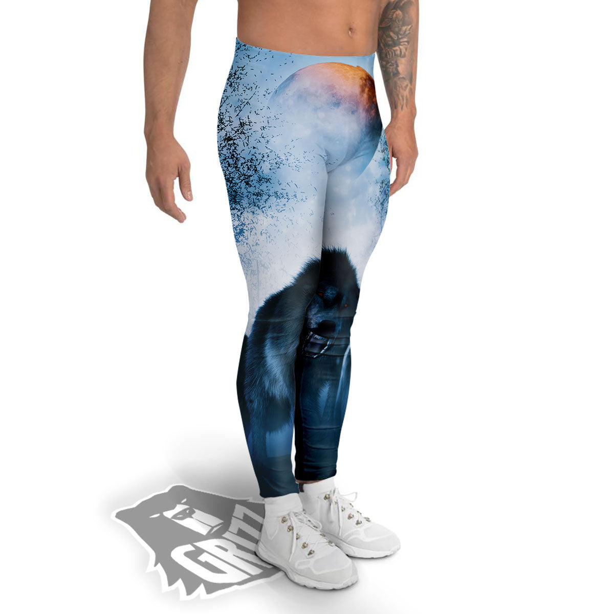 Full Moon And Wolf In The Forest Print Men's Leggings-grizzshop