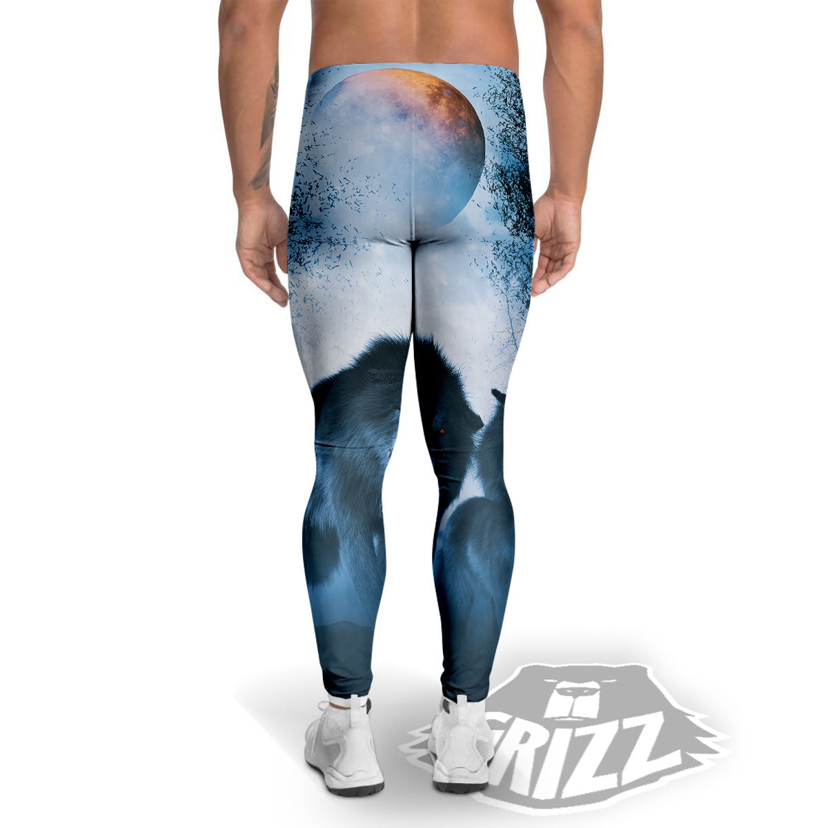 Full Moon And Wolf In The Forest Print Men's Leggings-grizzshop