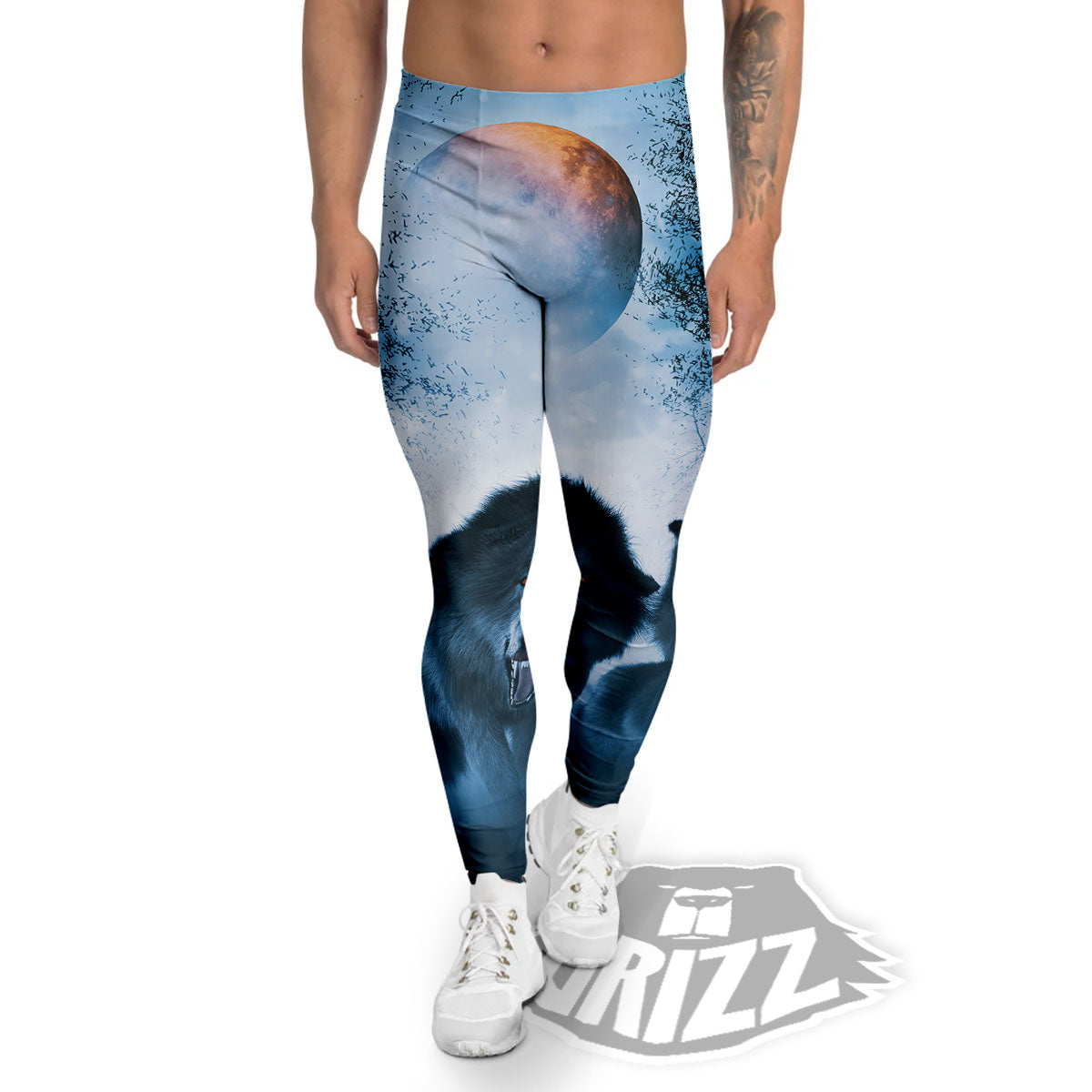 Full Moon And Wolf In The Forest Print Men's Leggings-grizzshop