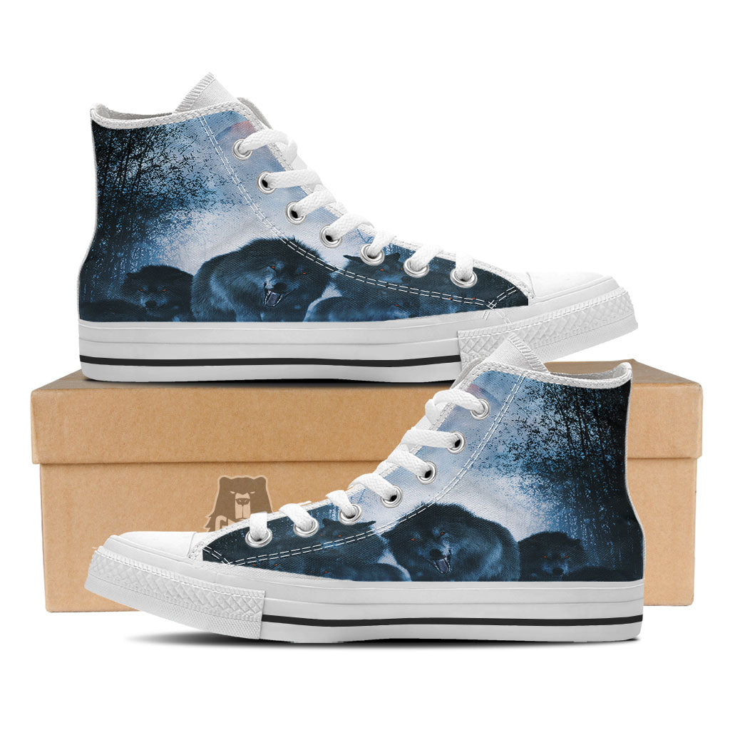 Full Moon And Wolf In The Forest Print White High Top Shoes-grizzshop