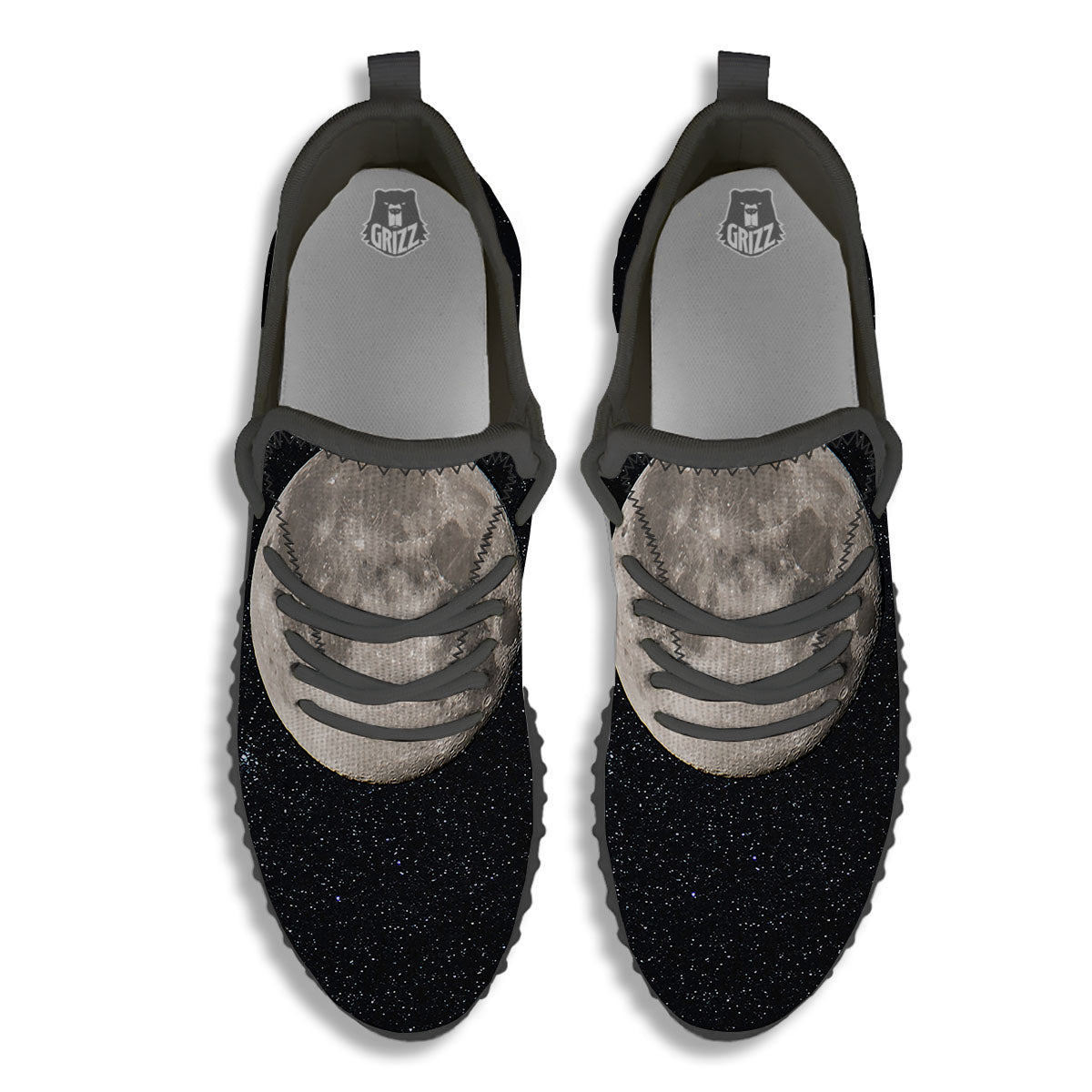 Full Moon Print Black Walking Shoes-grizzshop
