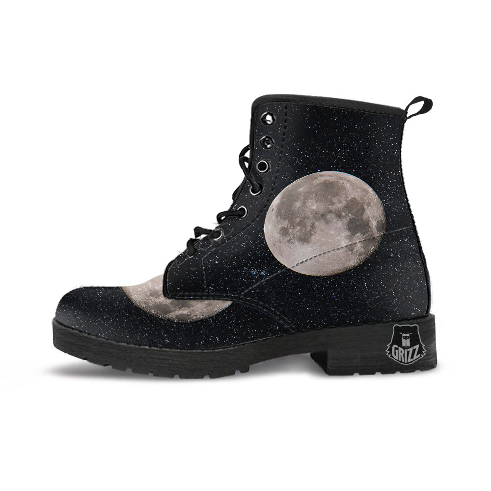 Full Moon Print Leather Boots-grizzshop