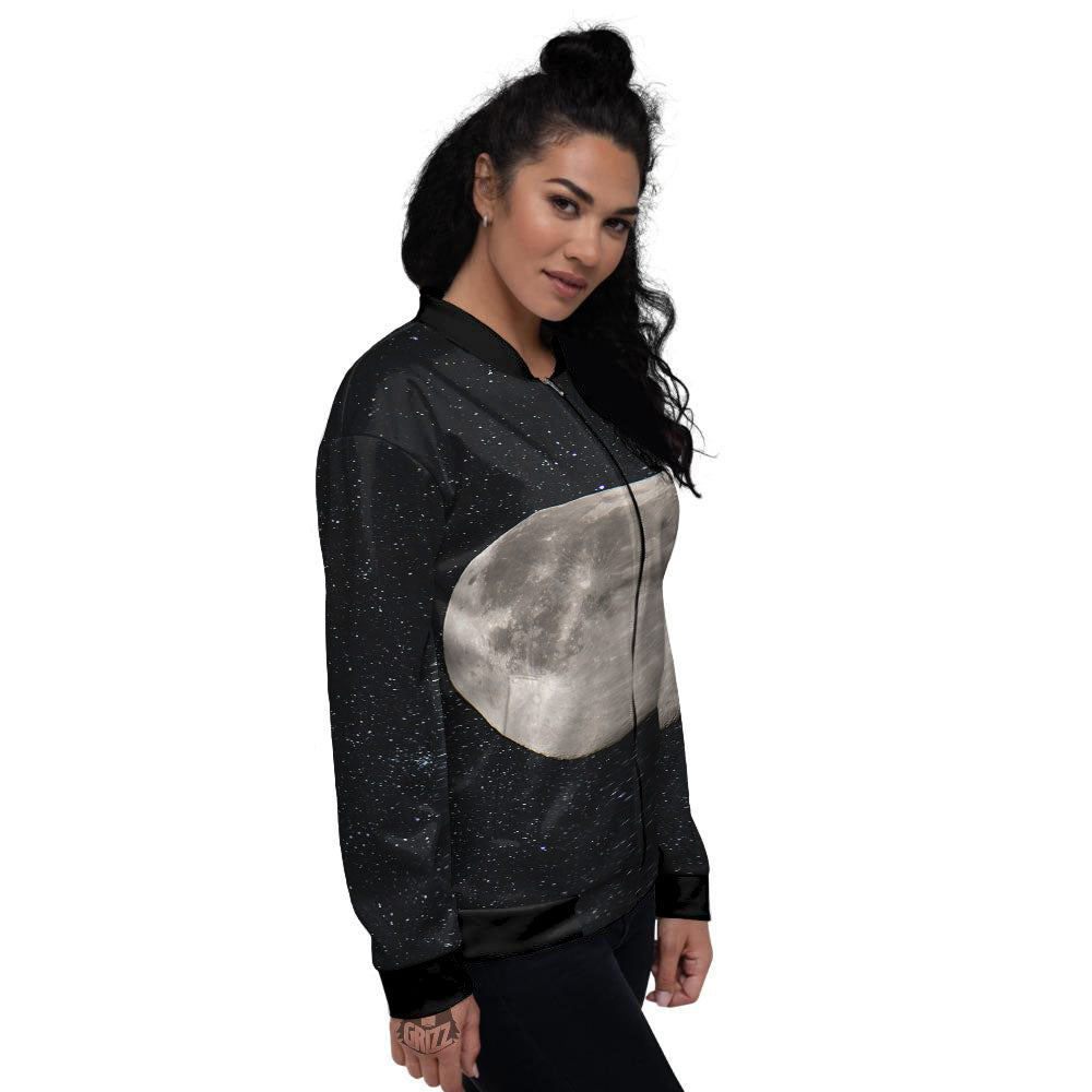 Full Moon Print Women's Bomber Jacket-grizzshop