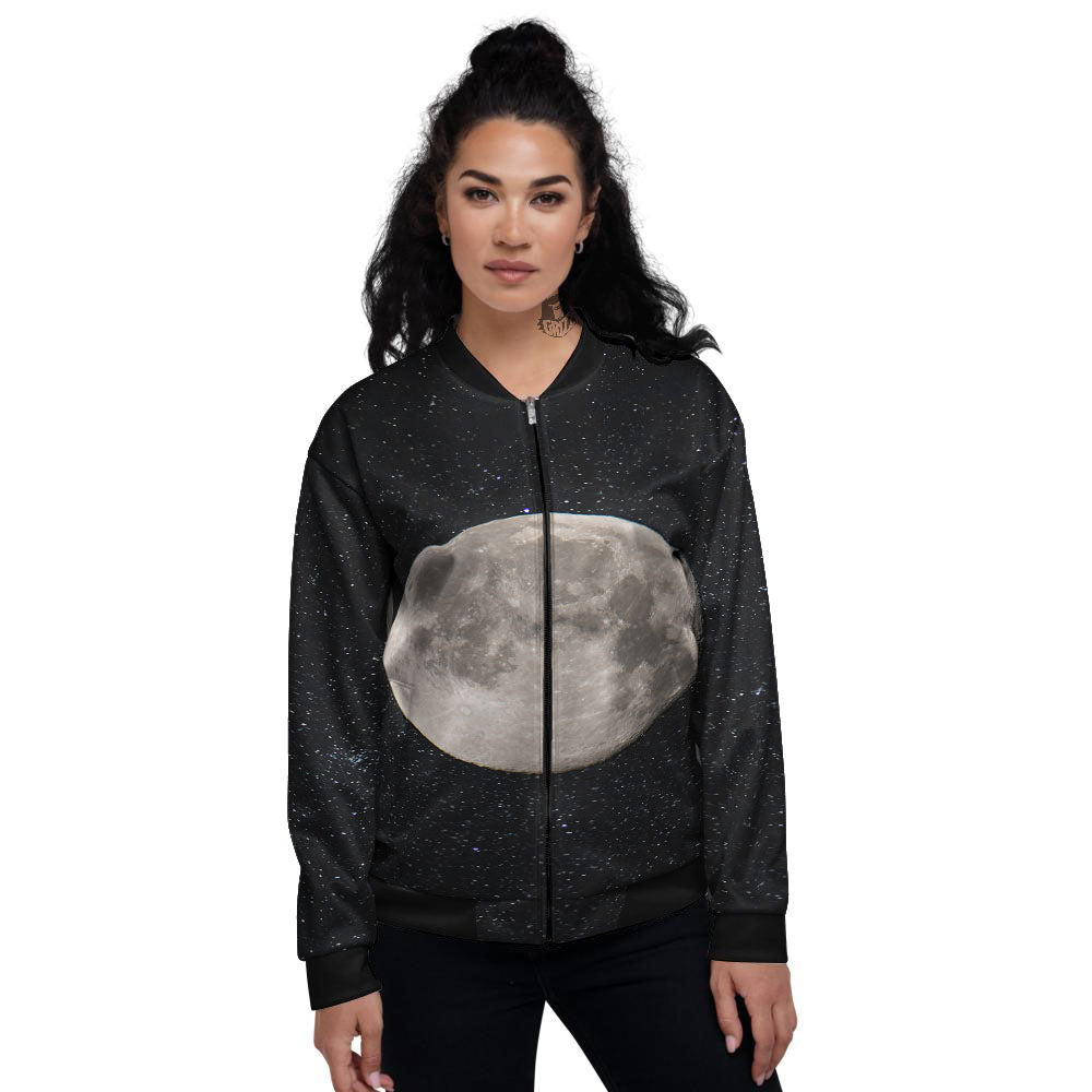 Full Moon Print Women's Bomber Jacket-grizzshop