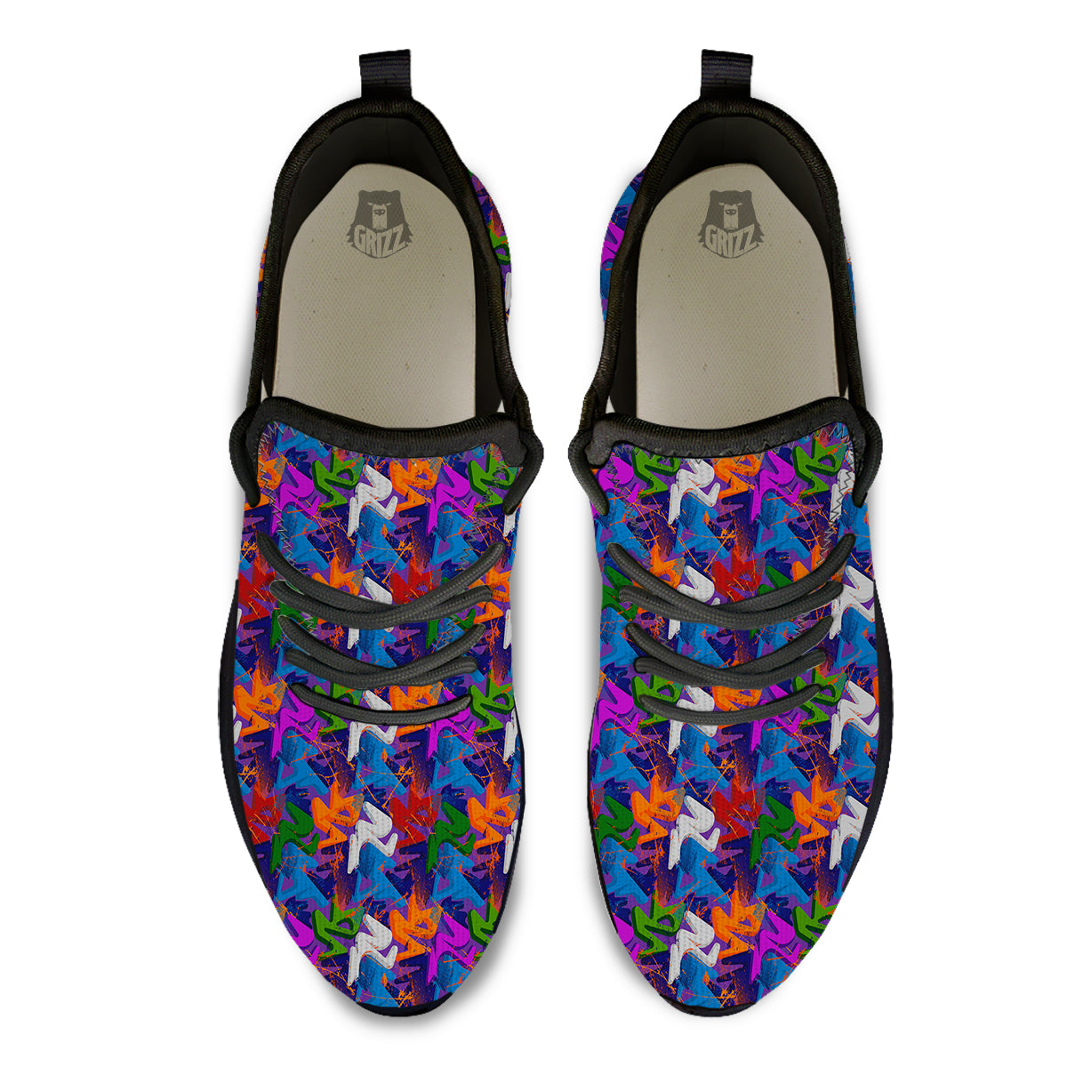 Funky Abstract Print Pattern Black Athletic Shoes-grizzshop