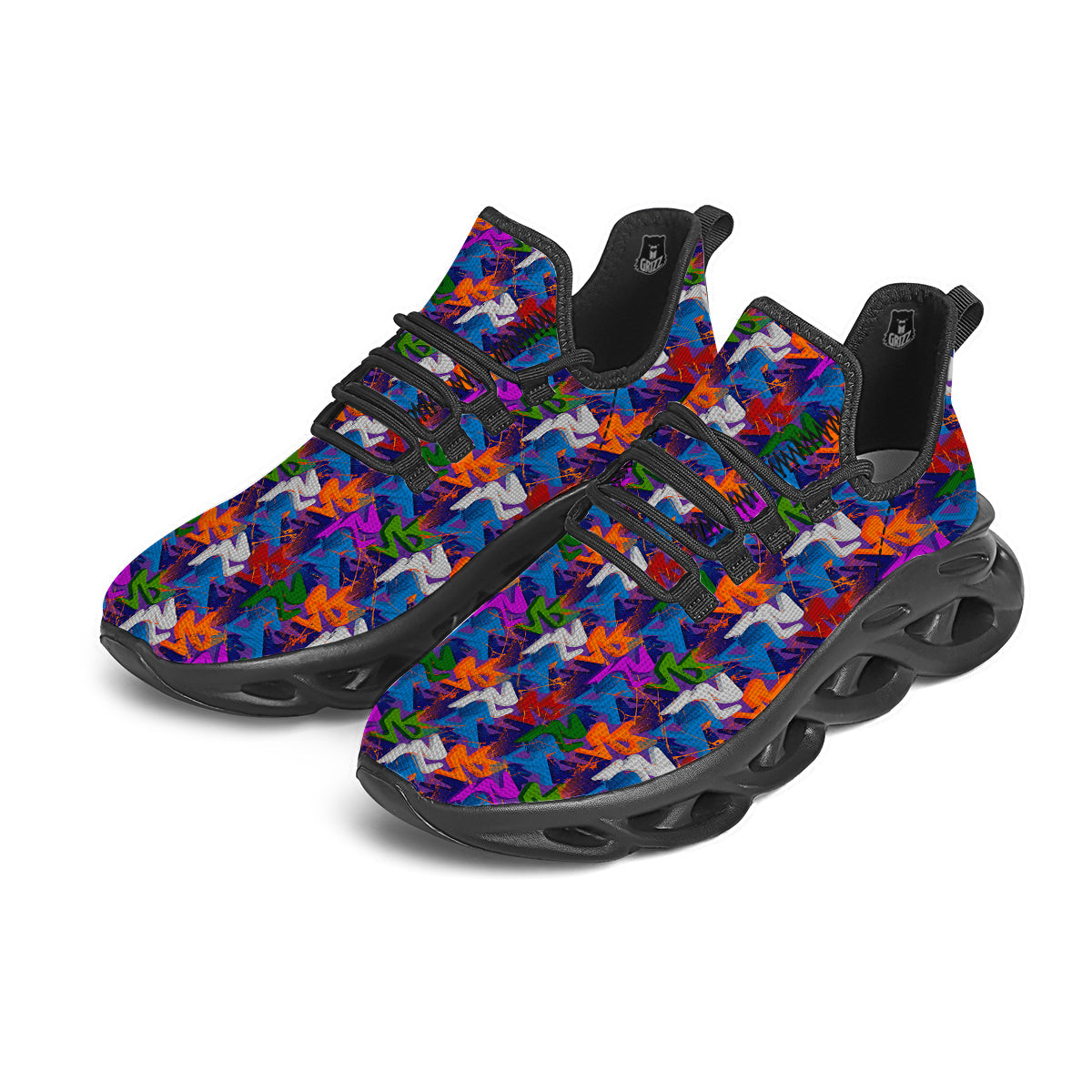 Funky Abstract Print Pattern Black Running Shoes-grizzshop