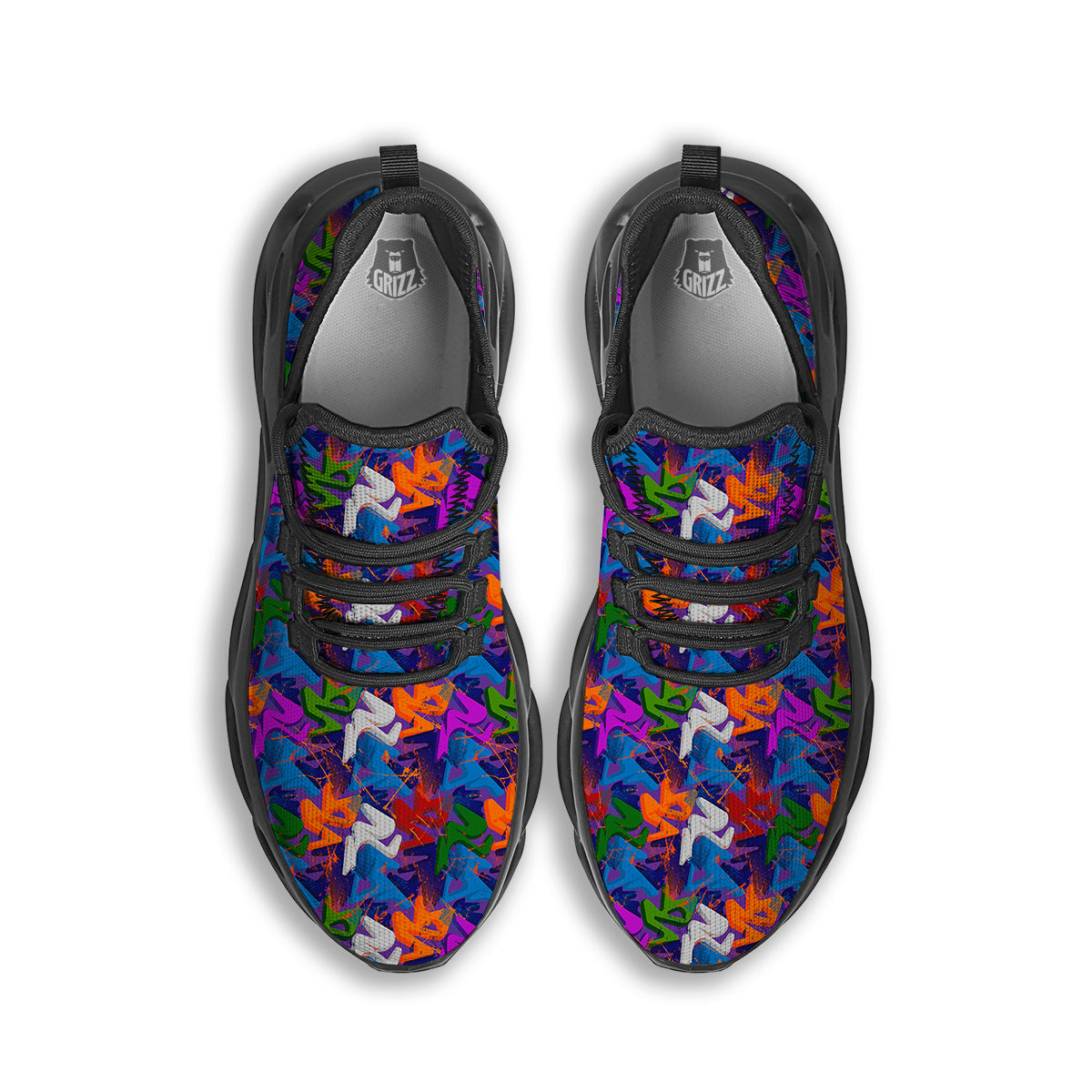 Funky Abstract Print Pattern Black Running Shoes-grizzshop