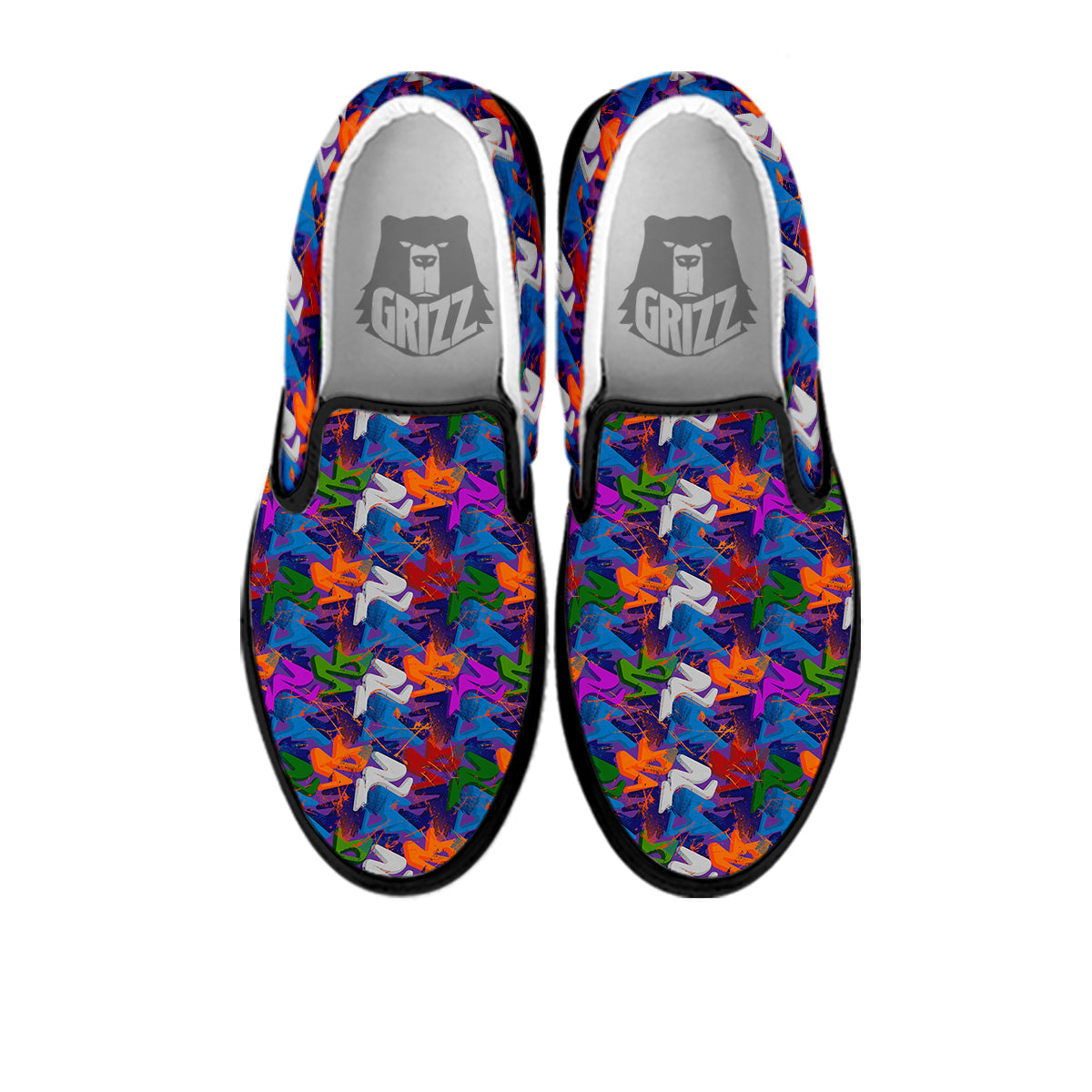 Funky Abstract Print Pattern Black Slip On Shoes-grizzshop