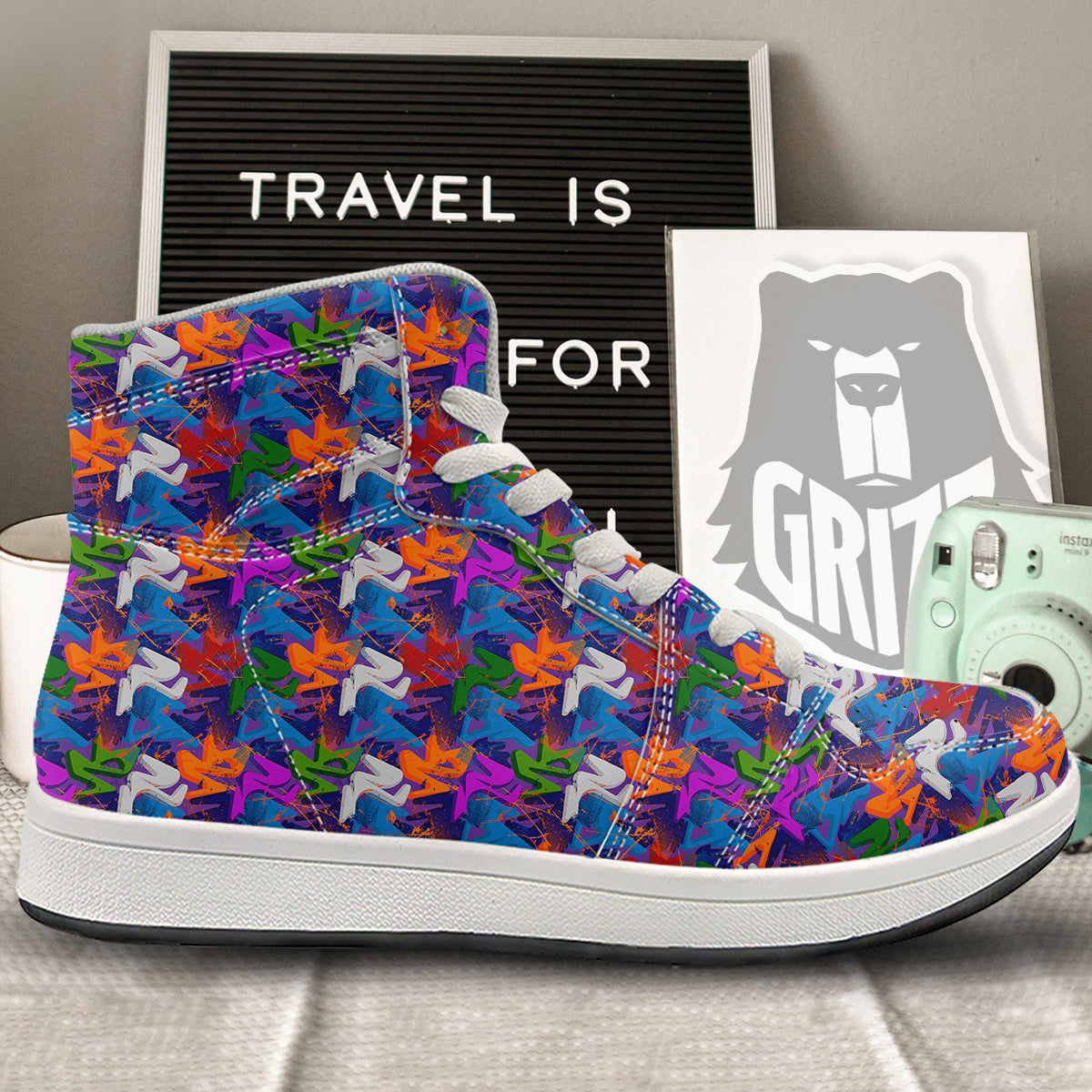 Funky Abstract Print Pattern High Top Sneakers-grizzshop