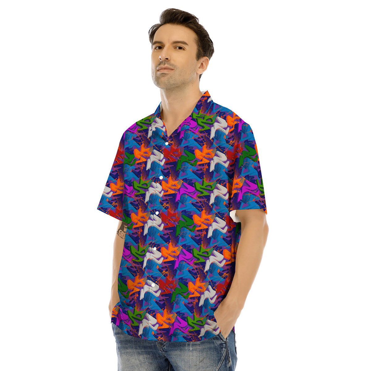 Funky Abstract Print Pattern Men's Hawaiian Shirt-grizzshop