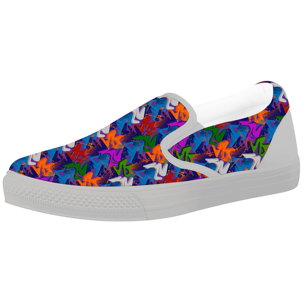 Funky Abstract Print Pattern White Slip On Shoes-grizzshop