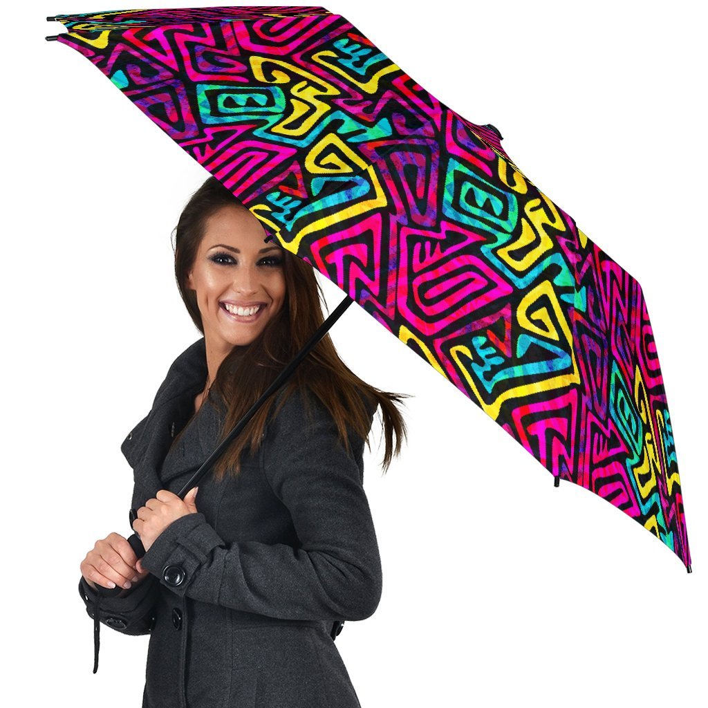 Funky Pattern Print Automatic Foldable Umbrella-grizzshop
