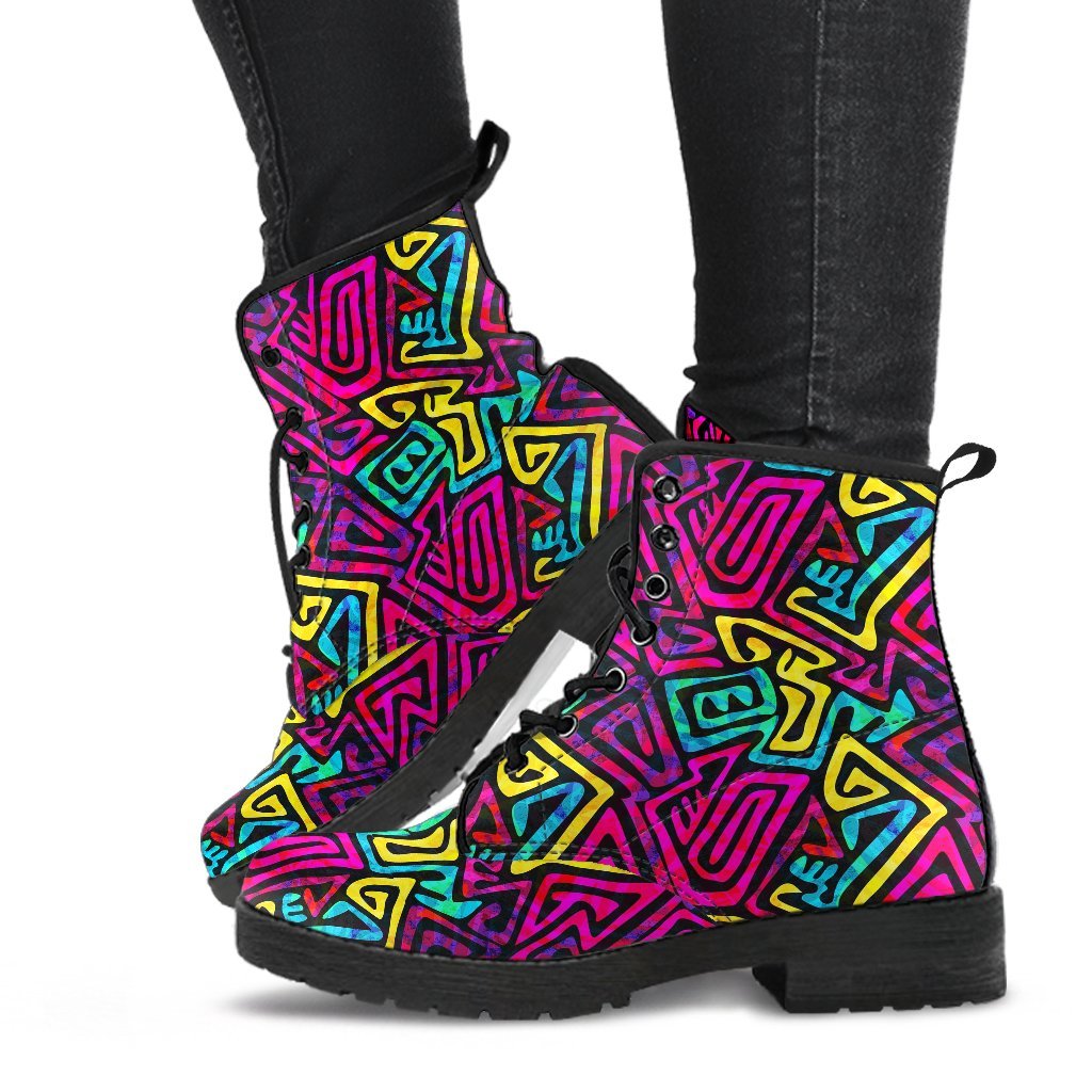 Funky Pattern Print Men Women Leather Boots-grizzshop