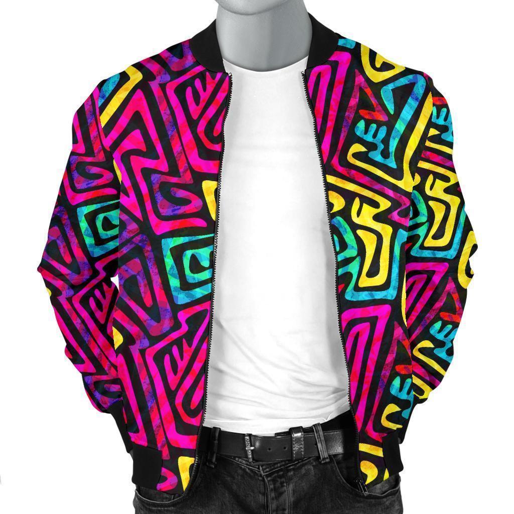 Funky Pattern Print Men's Bomber Jacket-grizzshop