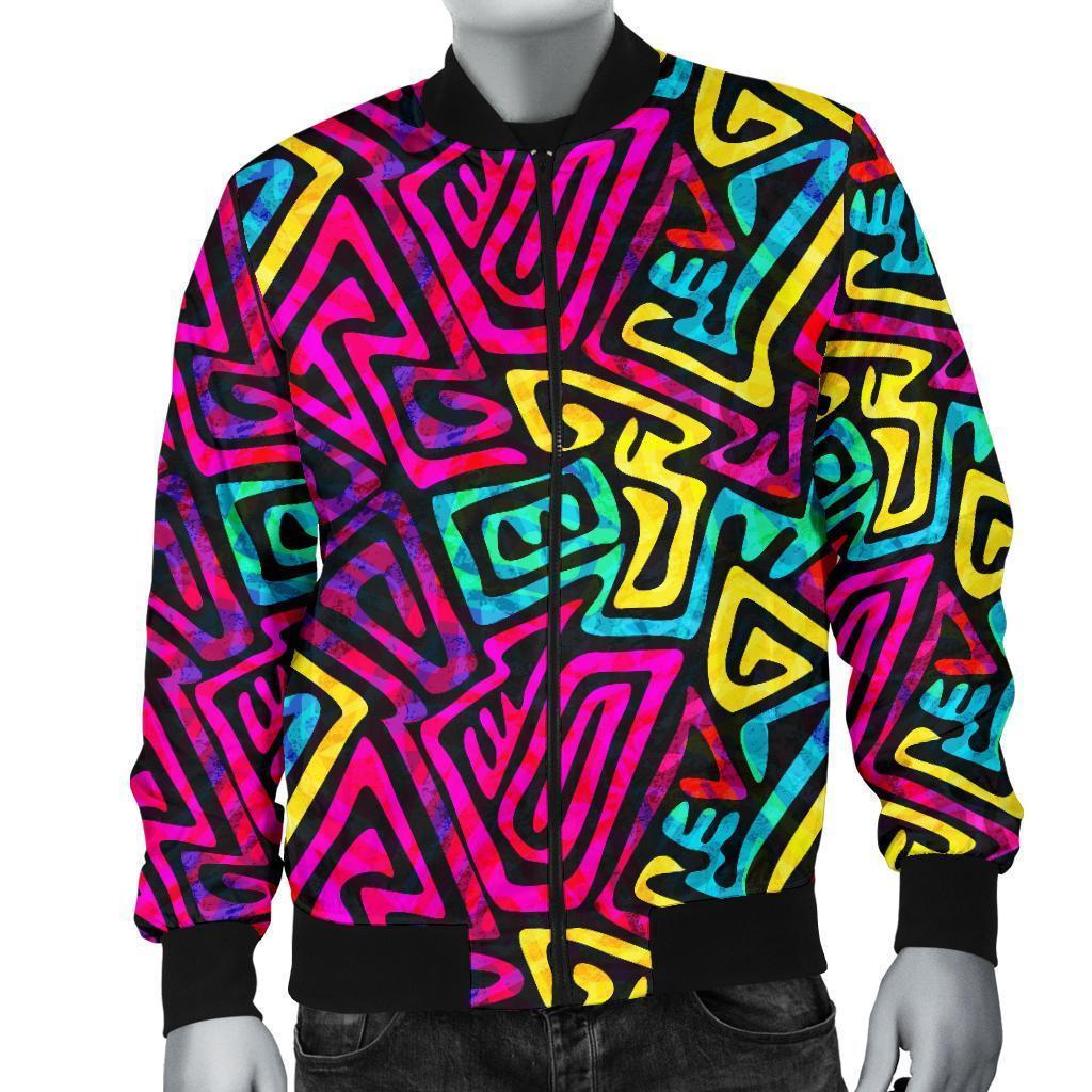 Funky Pattern Print Men's Bomber Jacket-grizzshop