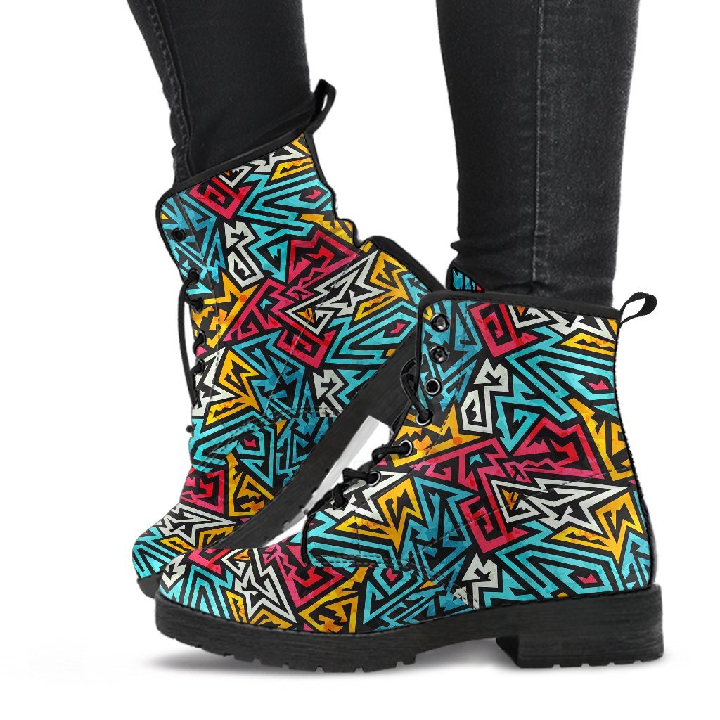 Funky Print Pattern Men Women Leather Boots-grizzshop