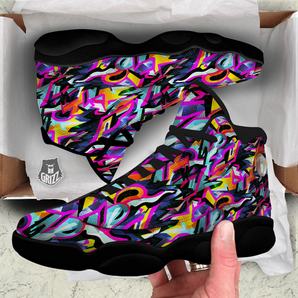 Funky Psychedelic Print Pattern Black Basketball Shoes-grizzshop