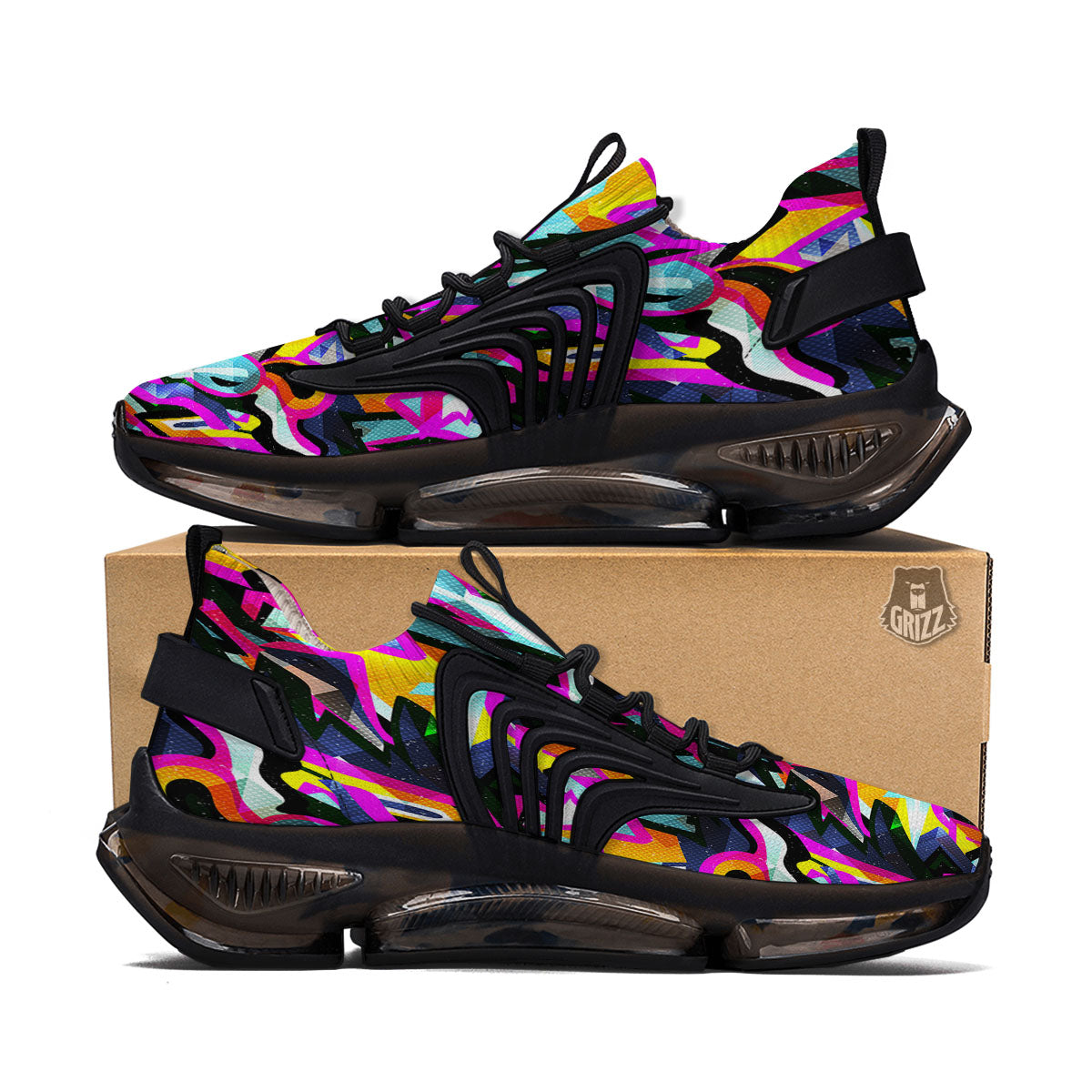 Funky Psychedelic Print Pattern Black Gym Shoes-grizzshop