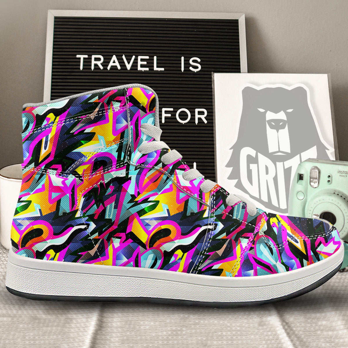 Funky Psychedelic Print Pattern High Top Sneakers-grizzshop