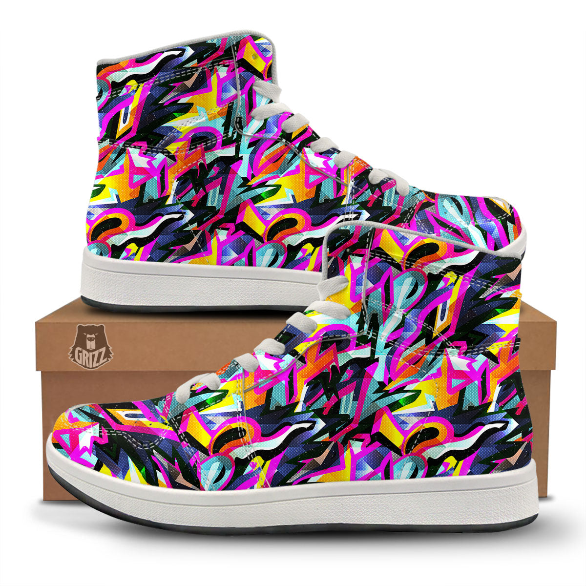 Funky Psychedelic Print Pattern High Top Sneakers-grizzshop